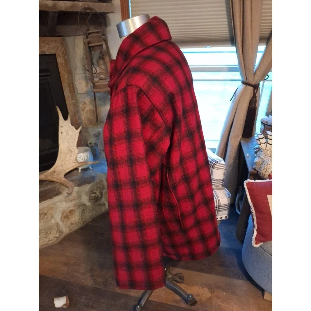 Vintage 70s Woolrich Plaid Flannel Jacket‎ Coat Large Wool Sherpa Lined Workwear
